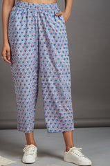comfort fit ankle length narrow pants - grey pink buta