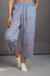 comfort fit ankle length narrow pants - grey pink buta