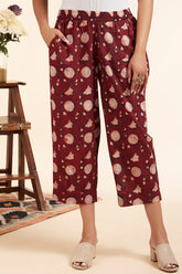 comfort fit ankle length narrow pants - red & ajrakh