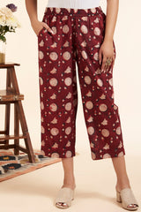 comfort fit ankle length narrow pants - red & ajrakh