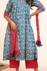 chiffon dupatta - rani pink & trims