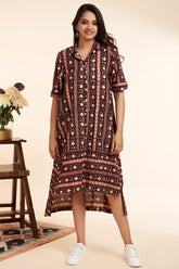 asymmetrical button down tunic - barn red & kohl highlights