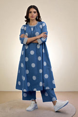 Co-ord Set Sky Dots Cotton Crew Neck Gather Dress & Pants