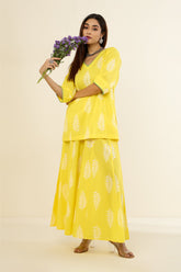 Co-ord Set Pop Yellow Camellia Bloom Tunic & Sharara (Set of 2)