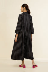 Classic Striped Monochrome Jumpsuit with Pockets & Collar