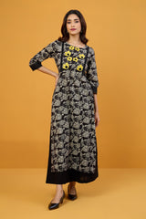 Midnight Marigolds Long Kurta With Yoke & Slit