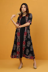 Midnight Floral Dream Long Jacket With Pockets
