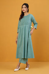 Frosted Glacier Smocked Yoke Kurta