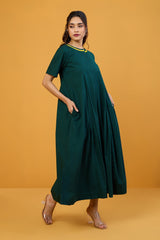 Button Down Jumpsuit With pockets Whispers of Forest Glow