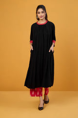 Fiery Nightfall Crew Neck A Line Gather Dress