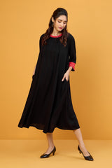 Fiery Nightfall Crew Neck A Line Gather Dress