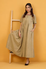 Ebony Sand Button Down Jumpsuit With Pockets