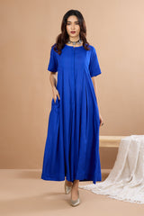 Button Down Jumpsuit With pockets Whispers of Sapphire Night