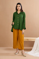 Forest Gold Front High Low Hem Cotton Shirt (only shirt)