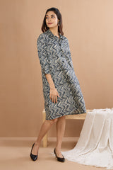 Chevron Mist Cotton Satin Tunic Shirt Dress