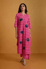 Co-ord Set Gentle Rose & Azure Long Kurta with Side Twist