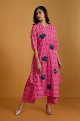 Co-ord Set Gentle Rose & Azure Long Kurta with Side Twist
