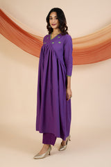 Co-ord Set Vivid Violet & Lime V-Neck Gather Anarkali (Set of 2)