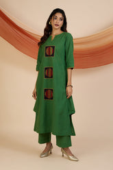 Co-ord Set Forest Carnival Long Kurta with Side Twist & Applique