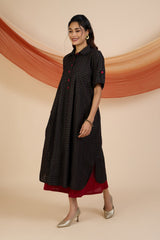 Ebony Gold Grid Box Pleat Shirt Dress