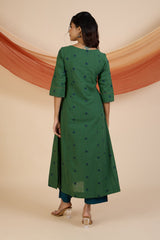 Jade Dots Pintuck Yoke Kurta with Pockets
