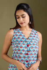 Azure Scarlet Buds V-neck Button Down Dress