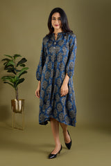 Luxe Copper Dawn & Indigo Modal Silk Dress