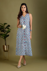 Azure Scarlet Buds V-neck Button Down Dress