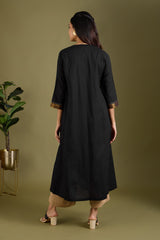 Midnight Gold Pintuck Yoke & Sleeve Kalidar