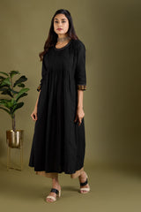 Midnight Gold Pintuck Yoke & Sleeve Kalidar