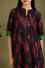 Crimson Shadows Long Panel Kurta
