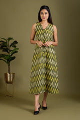 Earthy Zigzag Glow V-neck Button Down Dress