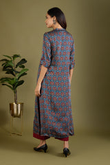Indigo Orchard Luxe Ajrakh Long Yoke Modal Silk Panel Kurta