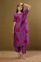 Co-ord set Dusty Mauve & Rose Mirror Silk Slub drop shoulder tunic & pants (set of 2)