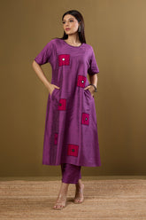 Co-ord set Dusty Mauve & Rose Mirror Silk Slub drop shoulder tunic & pants (set of 2)