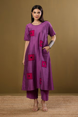 Co-ord set Dusty Mauve & Rose Mirror Silk Slub drop shoulder tunic & pants (set of 2)