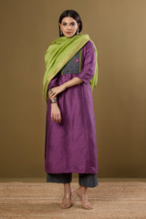 Blossoms in Dustlight Long Luxe Silk Slub Kurta with Yoke & Slit