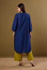 Deep Ink Round Hemline Silk Slub Kurta