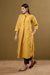 Golden Dawn Stand Collar Kurta with Round Hemline