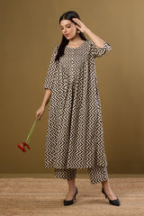 Co-ord Set Bold Noir Chevron Pintuck Long Dress & Pants