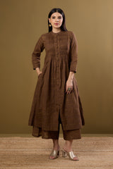 Bronze Gridsong Checkered Pleated Pintuck Button Down Dress
