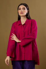 Fuchsia Fest High Low Hem Luxe Silk Slub Shirt