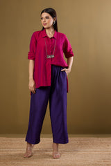 Fuchsia Fest High Low Hem Luxe Silk Slub Shirt