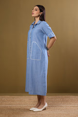 Boarding Blues Midi Dress with Statement Pocket