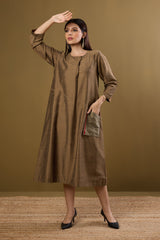 Gilded Earth Silk Slub a-line Dress with Patch Pocket