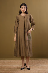Gilded Earth Silk Slub a-line Dress with Patch Pocket
