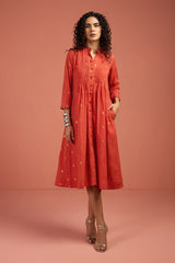 Marigold Glow Pintuck Pleated Button Down Dress