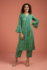 Coord Set- Coastal Canopy Stripes Modern Long Tunic Kurta and Pants