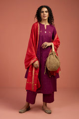 Co-ord Set Wine Ember Long Kurta with Side Twist