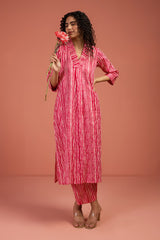 Co-ord Set Petal Pink & Snow Drift V-neck Kurta